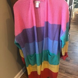 Red dress boutique striped cardigan